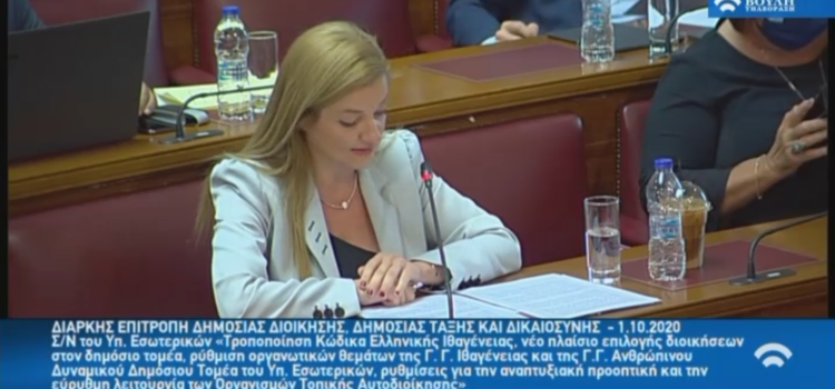 Εισηγήτρια στο Νομοσχέδιο του Υπ. Εσωτερικών για την ιθαγένεια και την αναδιοργάνωση των ΟΤΑ η Δ. Αυγερινοπούλου